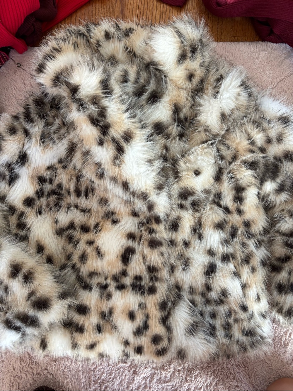 Faux fur snow leopard coat jacket